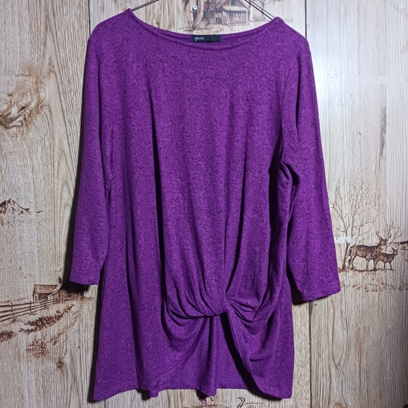 Gibson Heathered Magenta Knot Front Luxe Sweater Size Small - Picture 1 of 7
